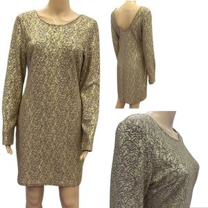 Rhapsody Y2K Bodycon Gold Metallic Long Sleeve Textured Dress Womens Large